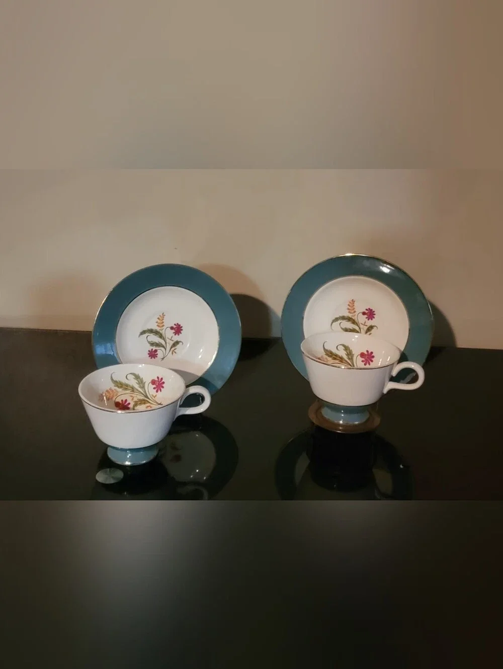 SET OF 2 HOMER LAUGHLIN EGGSHELL  White Floral Porcelain Teacups and Saucers Set